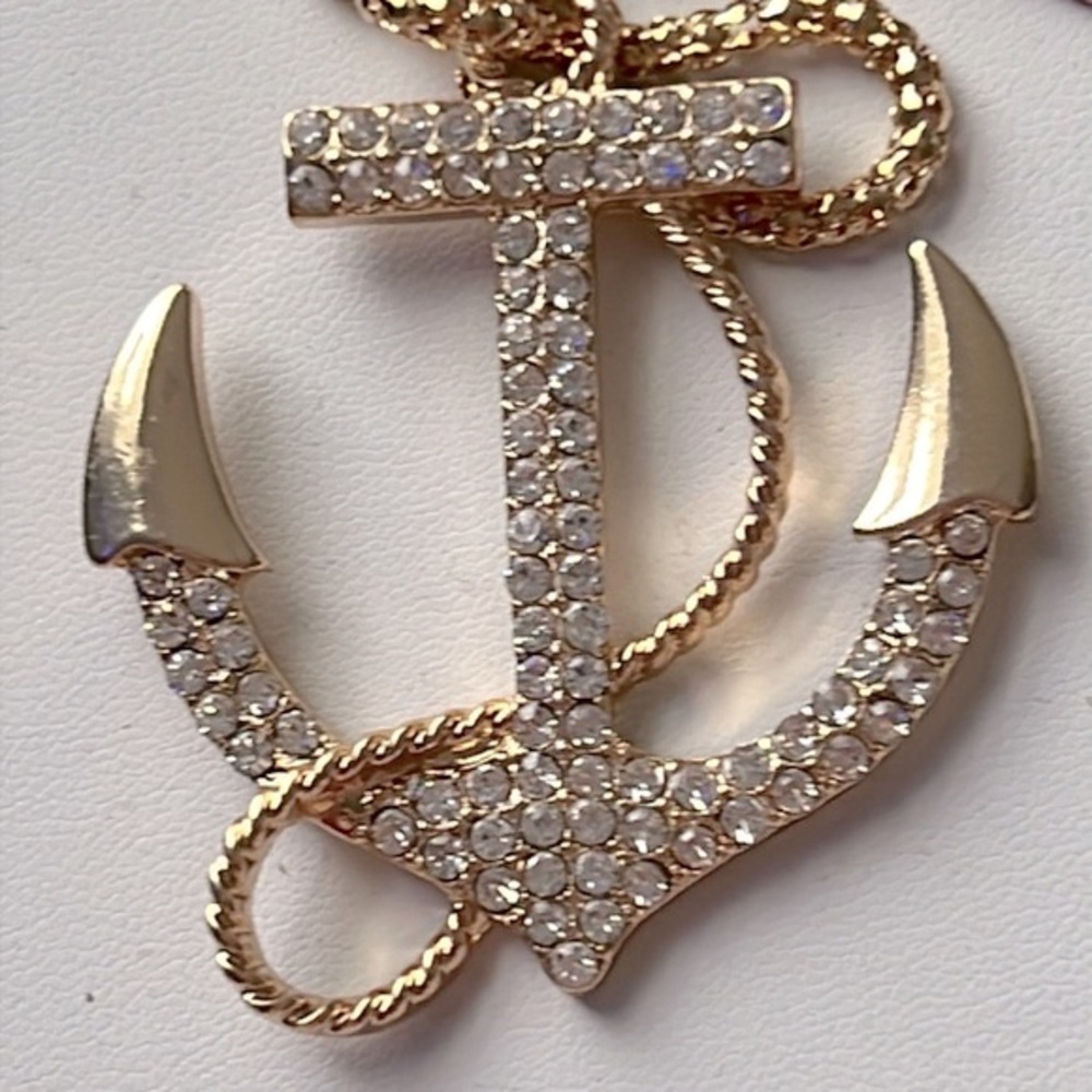 Betsey Johnson Gold Anchor Crystal Necklace Unisex